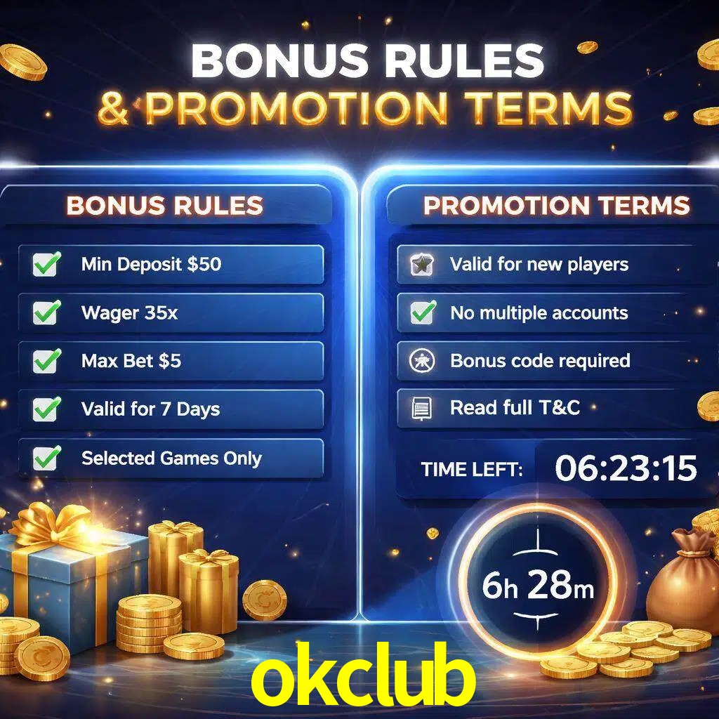 Reglas de promoción okclub y condiciones de bonos explicadas visualmente