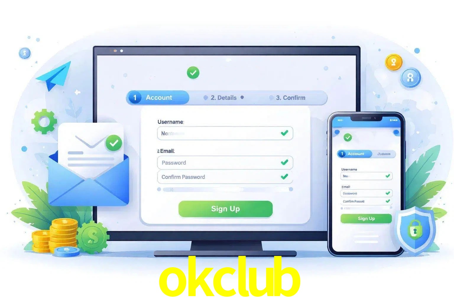 Registro de nuevo usuario y configuración de cuenta okclub